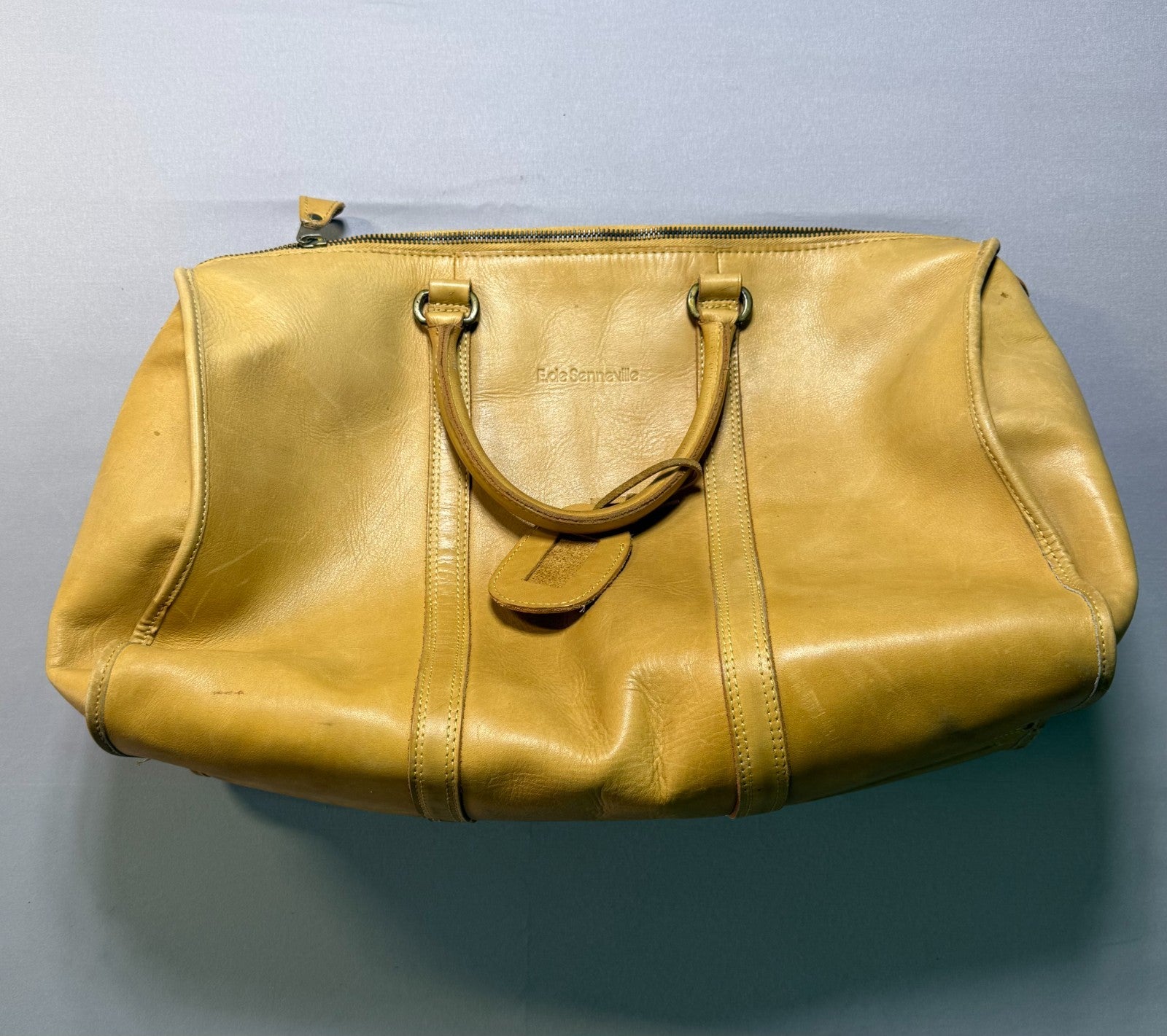 Eda Sennevilla Duffle Handbag Women's Brown Leather Double Handle Modern Zipper