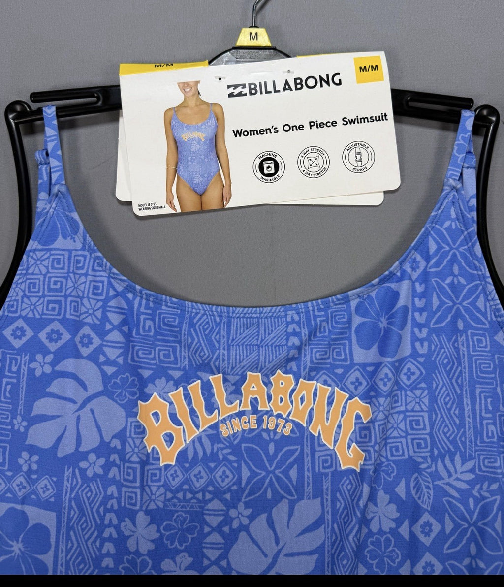 NWT Billabong Beach Babe One-Piece Swimsuit Womens Medium Blue Adjustable Straps