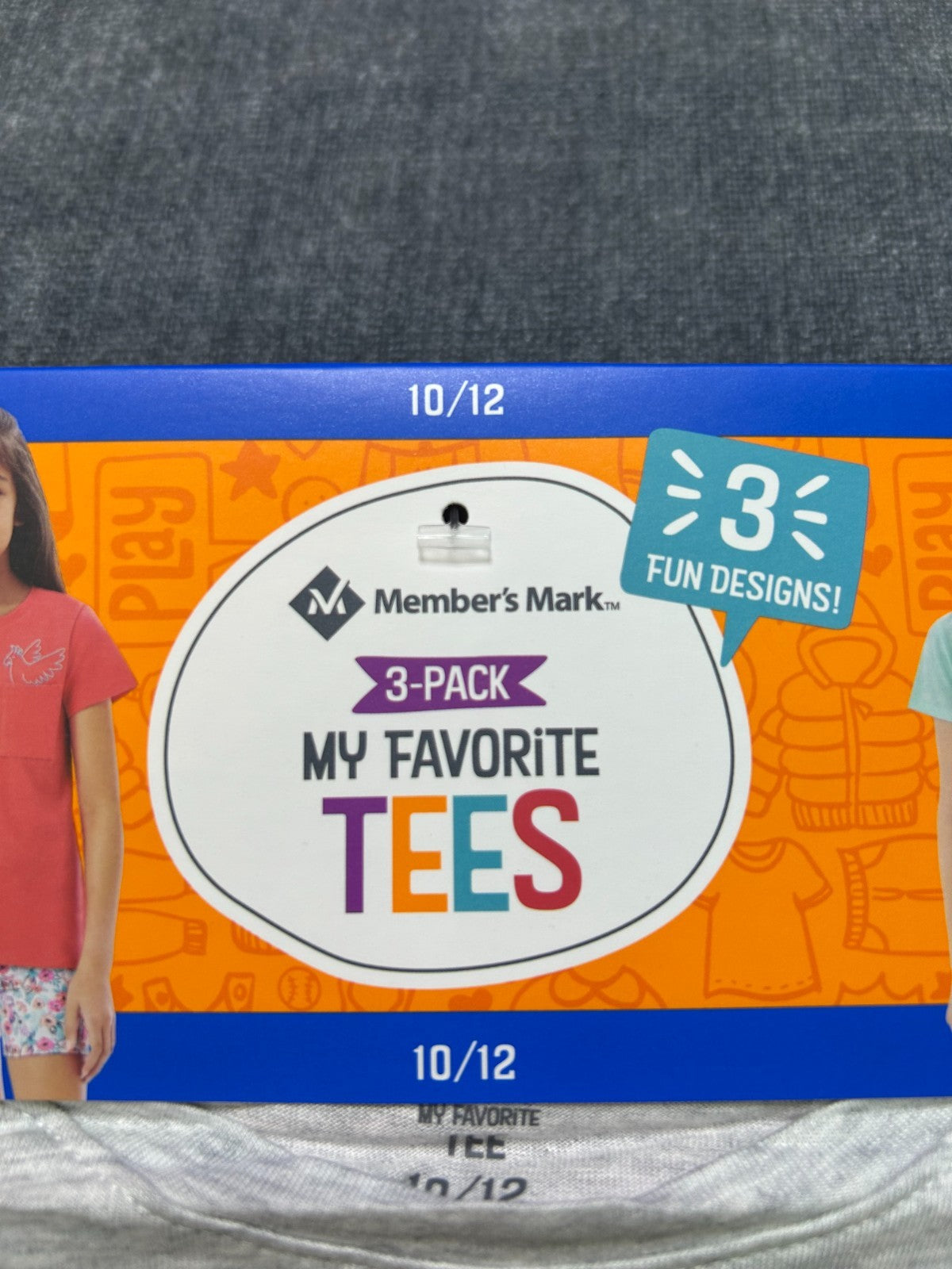 NWT Member's Mark My Favorite Active Tees Girls 10/12 Multicolor Preppy - 3-Pack