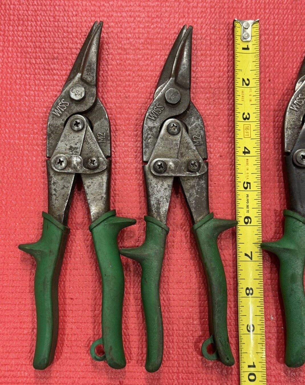 Vintage Wiss M1 & M2, 4 PC Set Aviation Shears Tin Snips Red & Green Made in USA