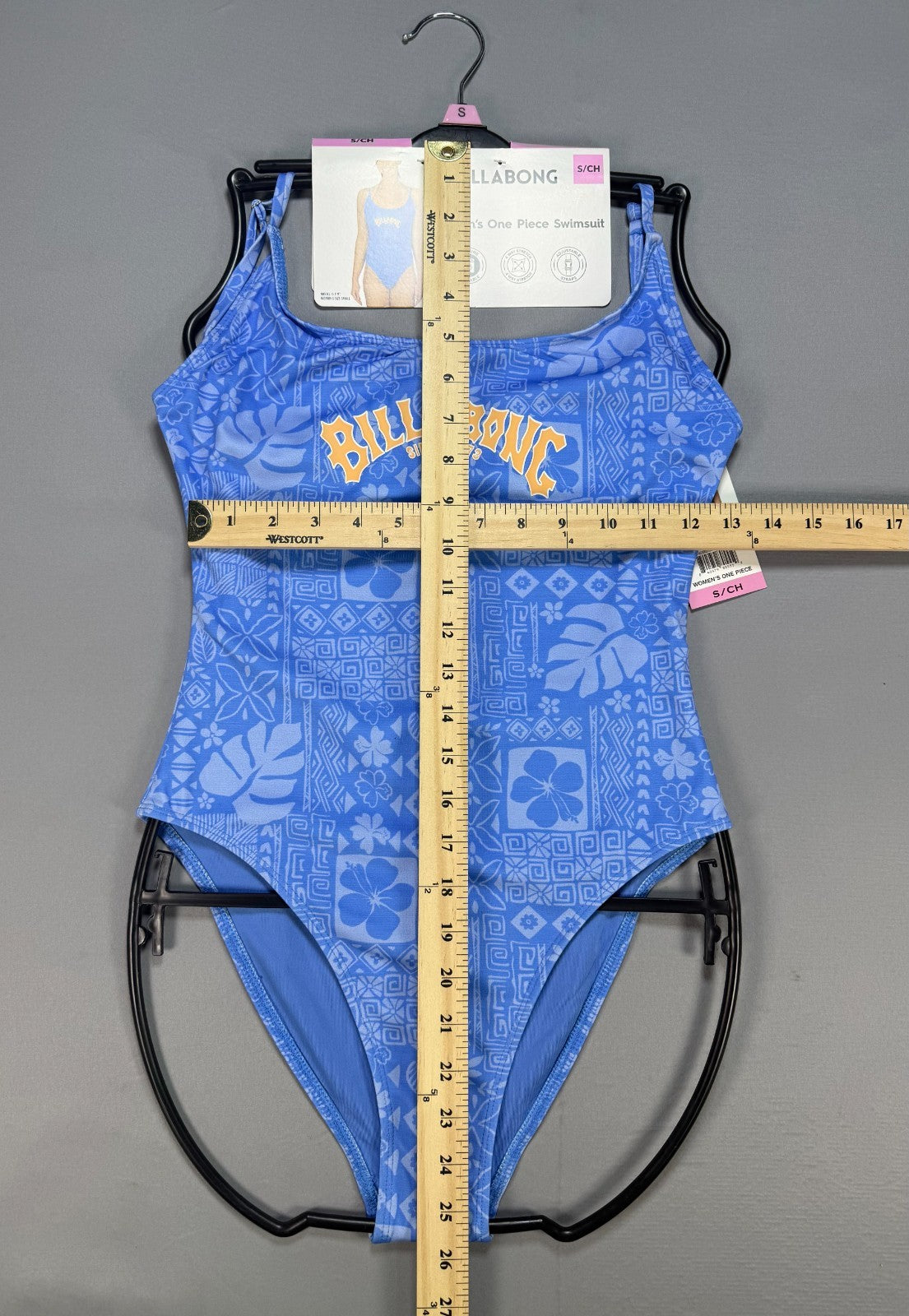 NWT Billabong One-Piece Swimsuit Women's Small Blue Logo Floral Spaghetti Strap
