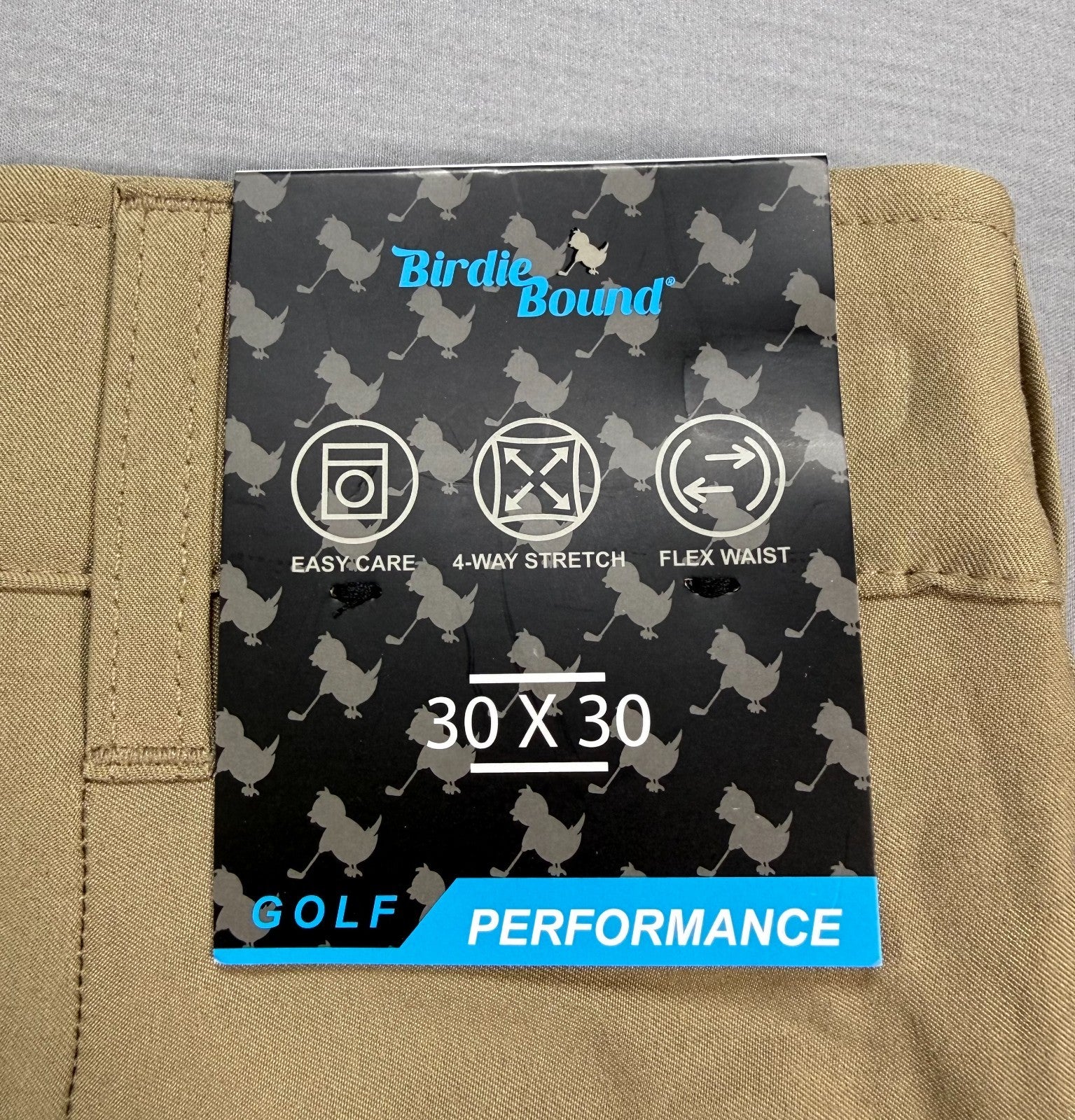 Birdie Bound Regular Fit Golf Pants Men's 30x30 Beige Straight Leg Performance