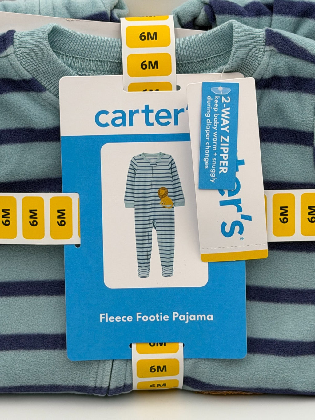 NWT Carter's Full Zip Fleece Footie Pajama Toddlers 6M Blue Striped Casual Wear