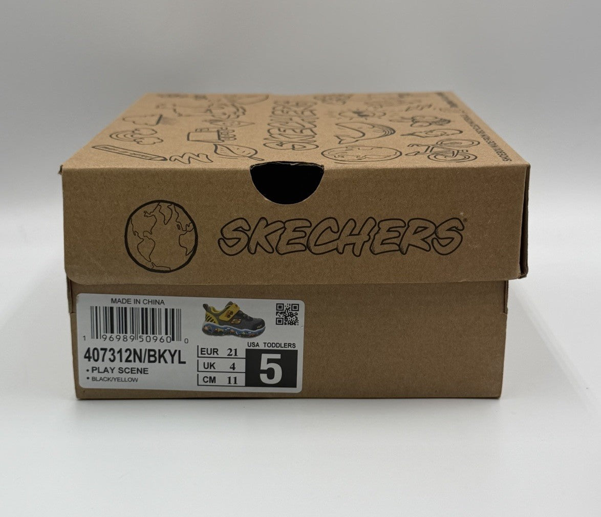NEW Sketchers Vroom Sneakers Toddler Boys Size 5 Gray Yellow Construction Trucks