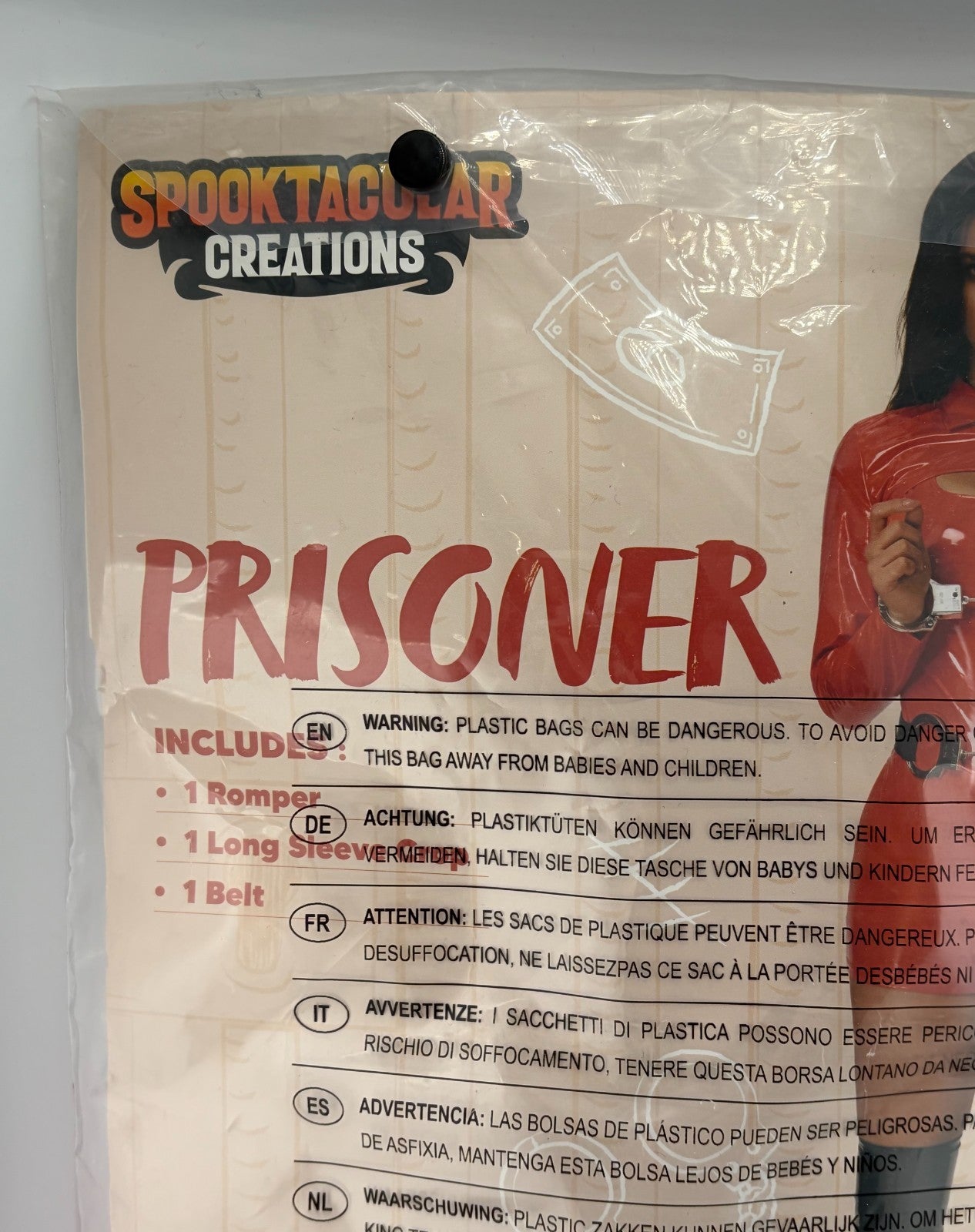 NWT Spooktacular Creations Prisoner Costume Women's Small Red Long Sleeve Belt