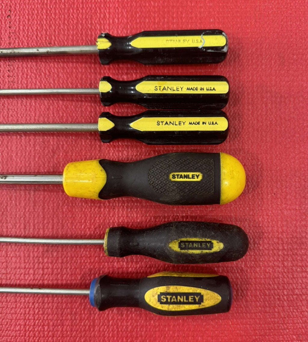 Vintage STANLEY 6 PC Flat & Philips Screwdriver Set Yellow & Black Handle USA