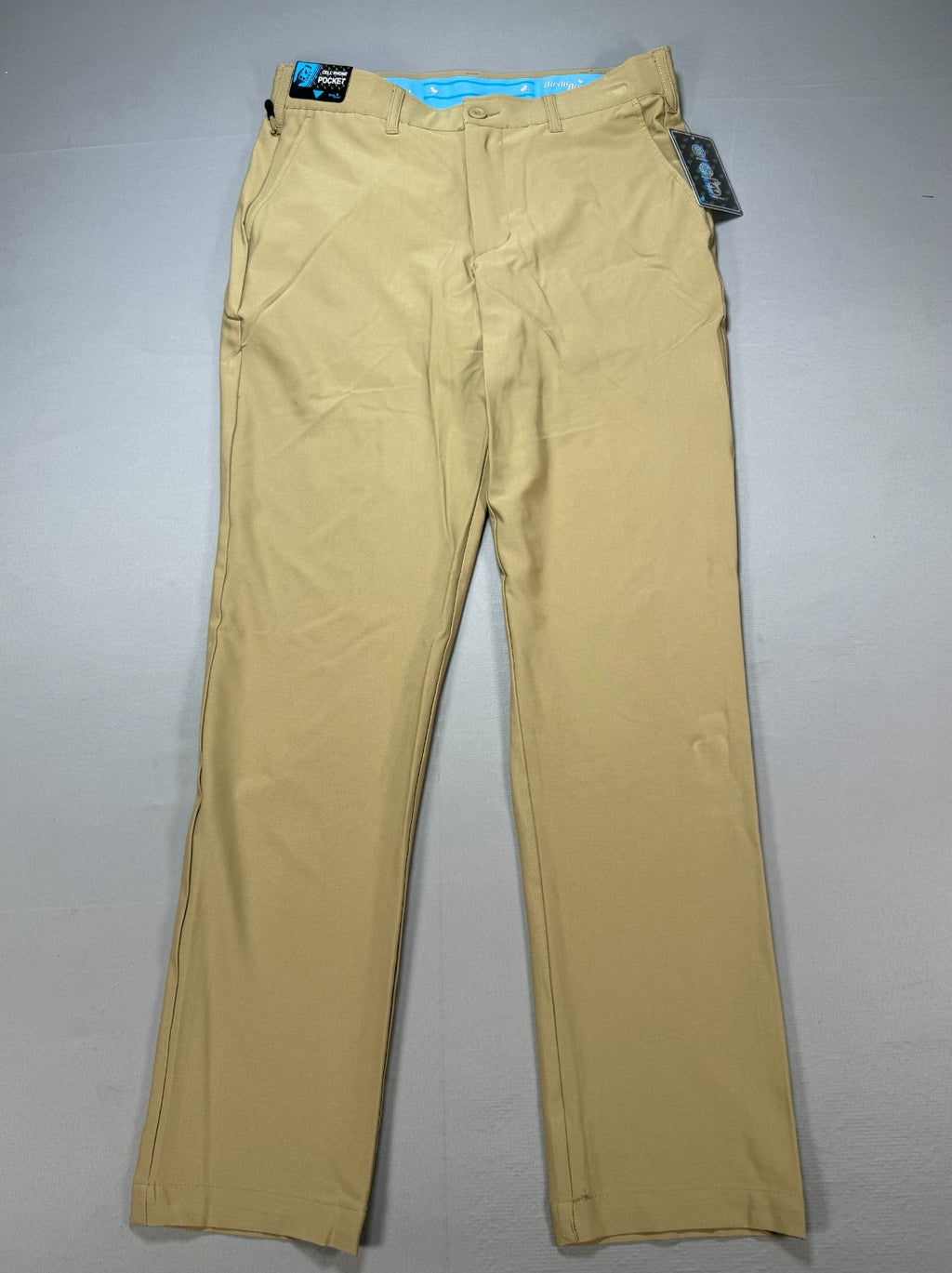 NWT Birdie Bound Golf Pants Men's 32X32 Beige Flat Front Lightweight Performance