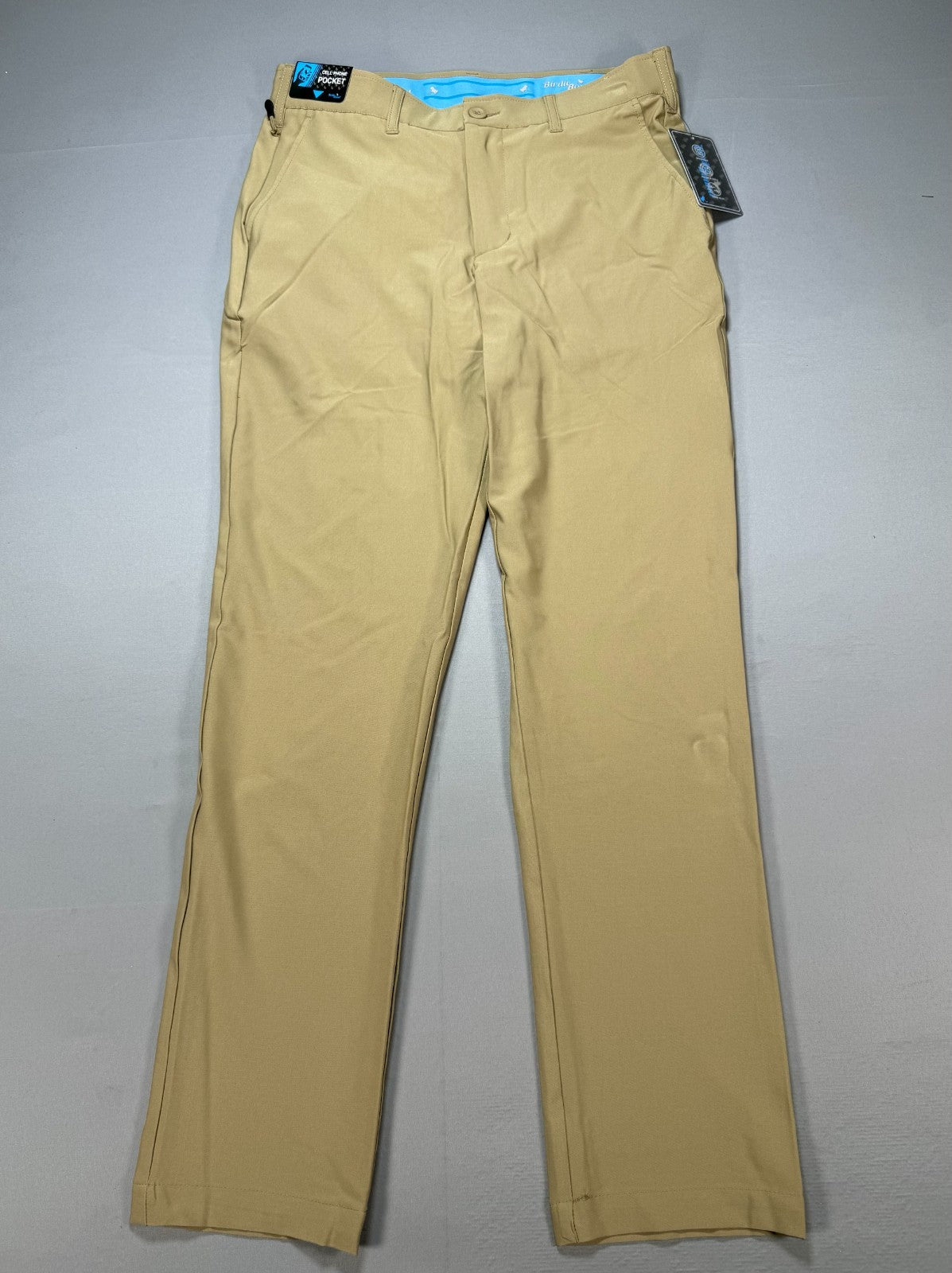 NWT Birdie Bound Golf Pants Men's 32X32 Beige Flat Front Lightweight Performance