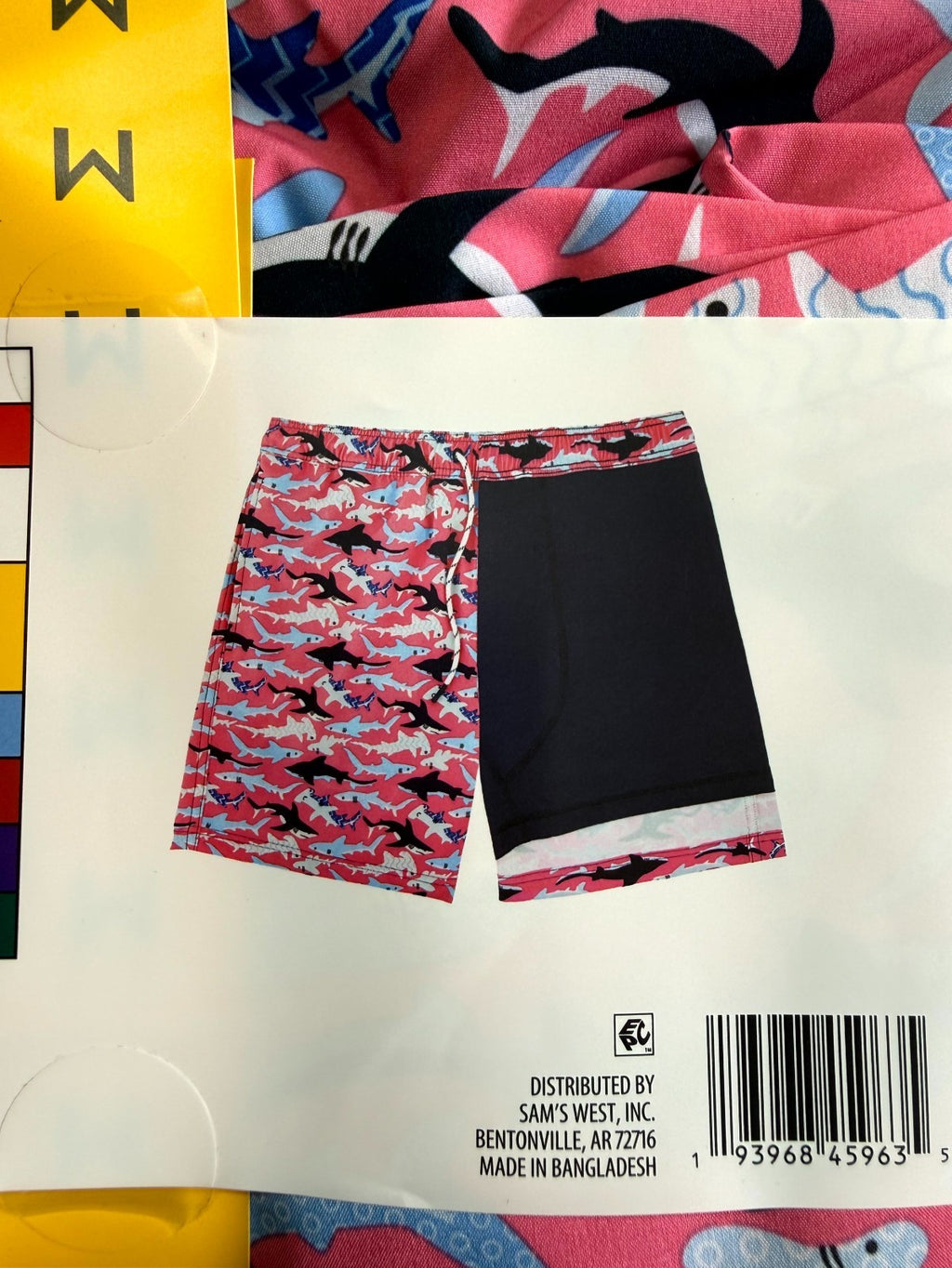 NWT Member's Mark Resort Swim Trunks Men's Medium Pink Fish Print UPF 50+ Lined