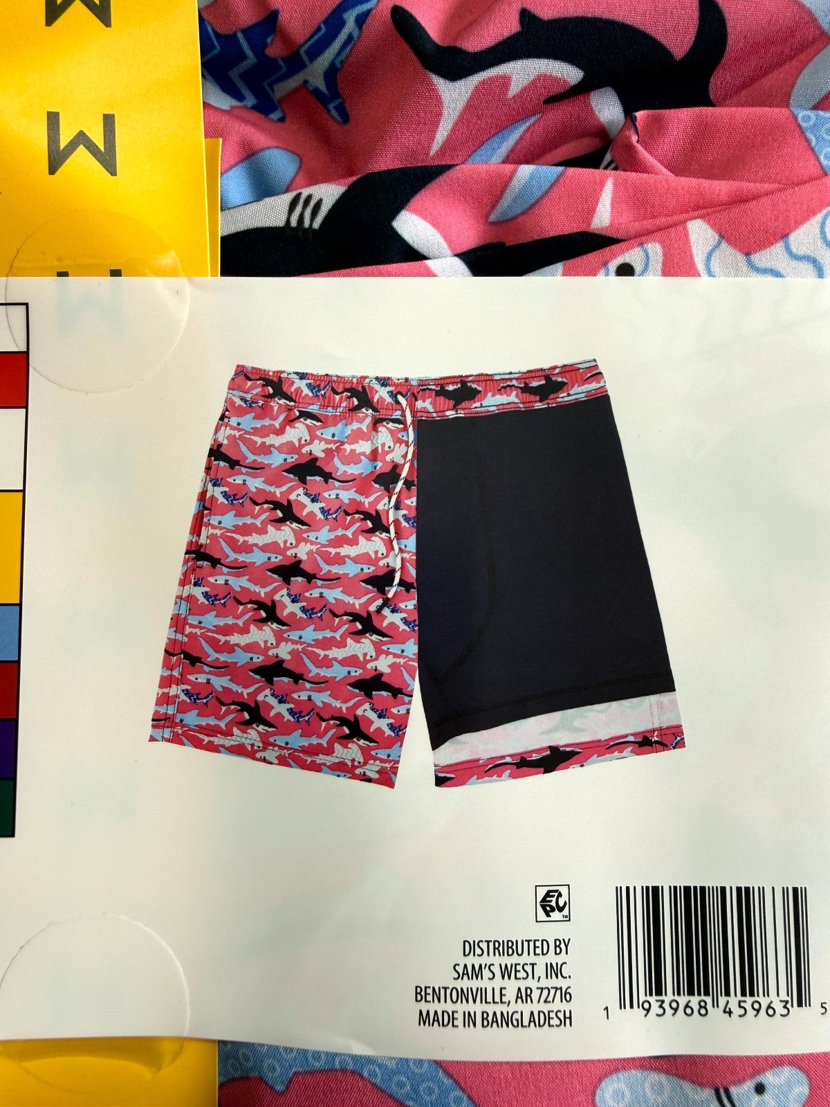 NWT Member's Mark Resort Swim Trunks Men's Medium Pink Fish Print UPF 50+ Lined