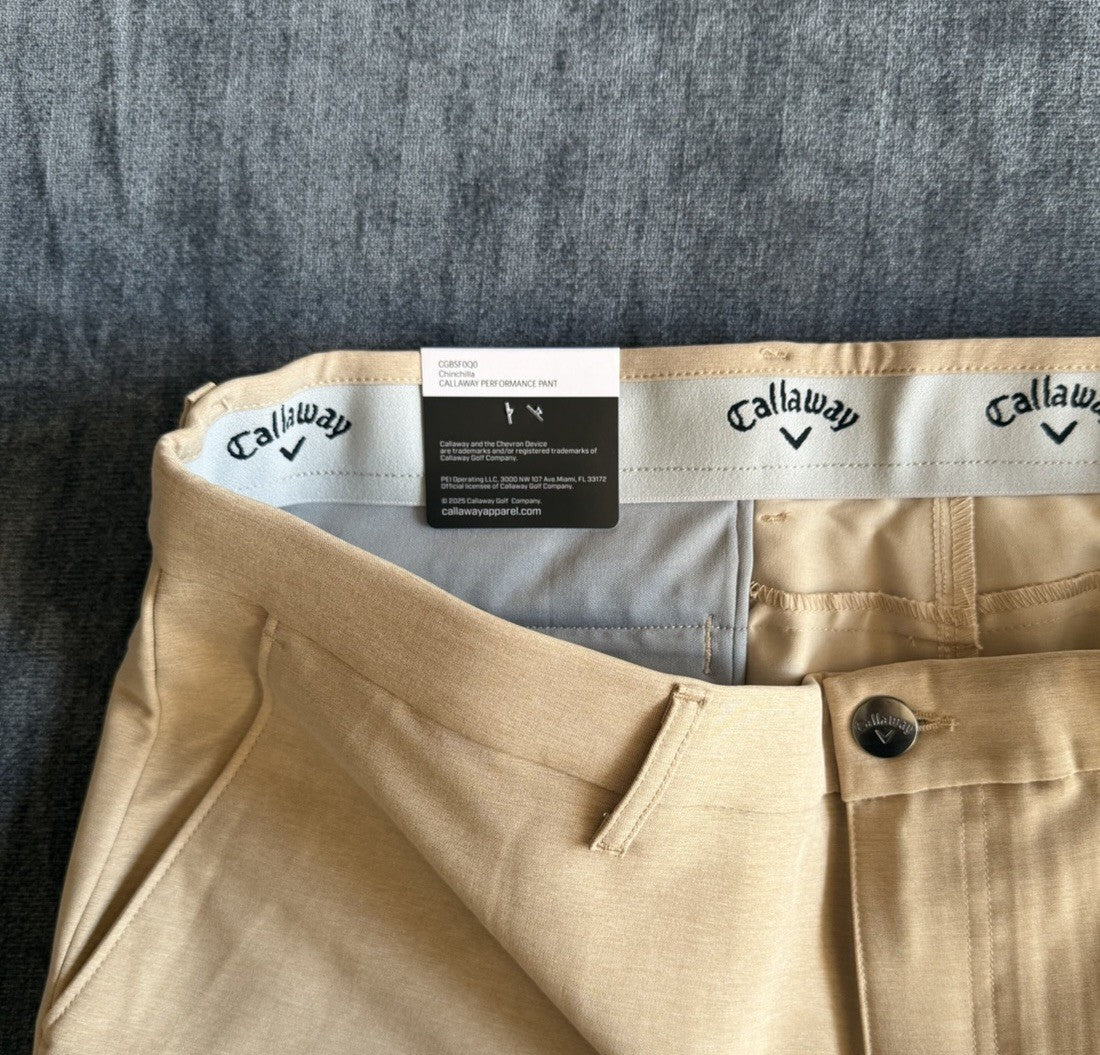 Callaway Opti-Dri Stretch Golf Pants Chinchilla Beige Mens 38x32 Performance NWT