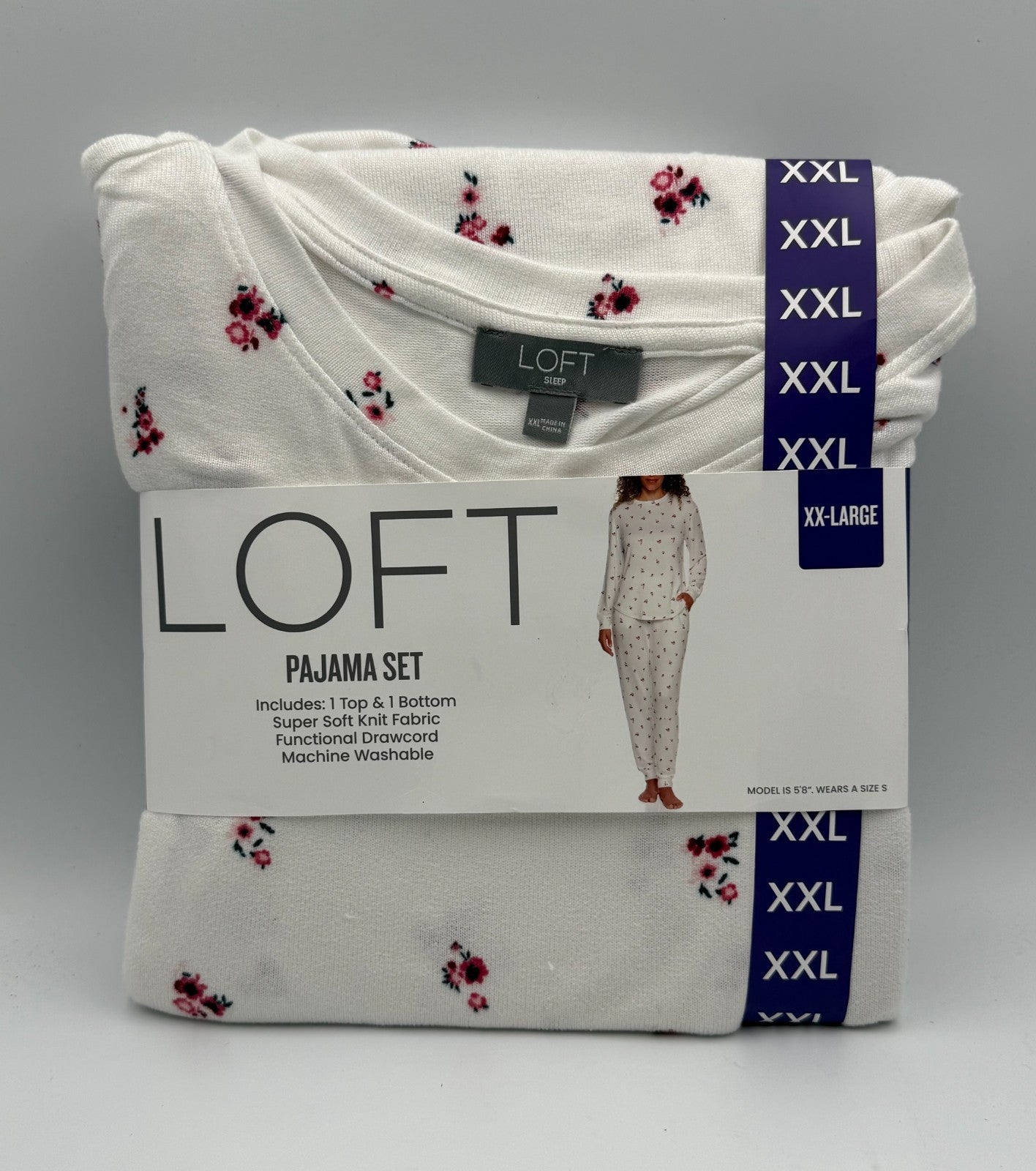 NWT Loft 2-Piece Pajama Set Women's 2XL White Floral Long Sleeve Comfort Cozy