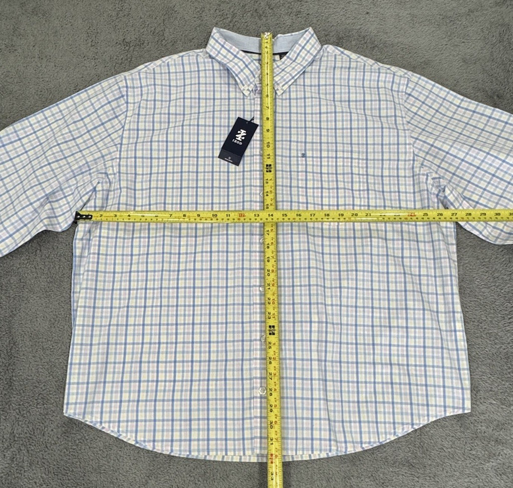 Izod NEW Comfort Sundress Men's Blue Plaid Button Shirt Big & Tall Size 2XL