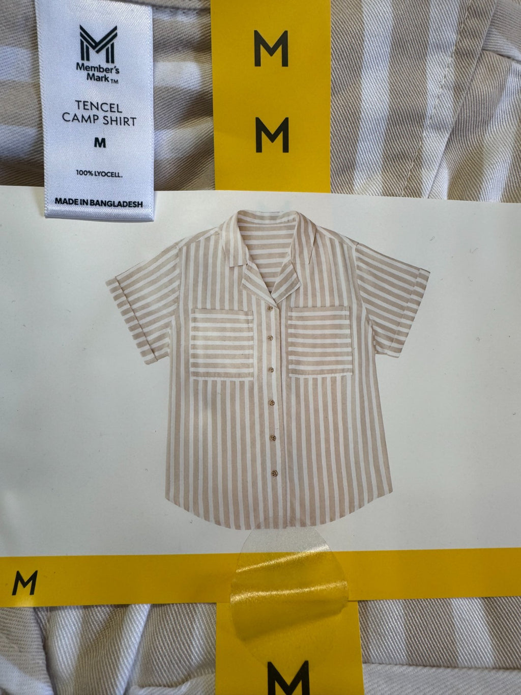 NWT Member's Mark Tencel Camp Collar Shirt Women's Medium Cream Striped Classic