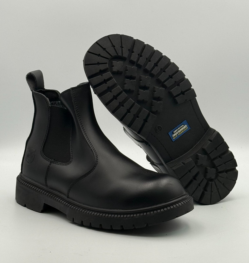 New Zervrton Steel-Toe Chelsea Work Boots Men's 9 Black Leather Pull-On Outdoor
