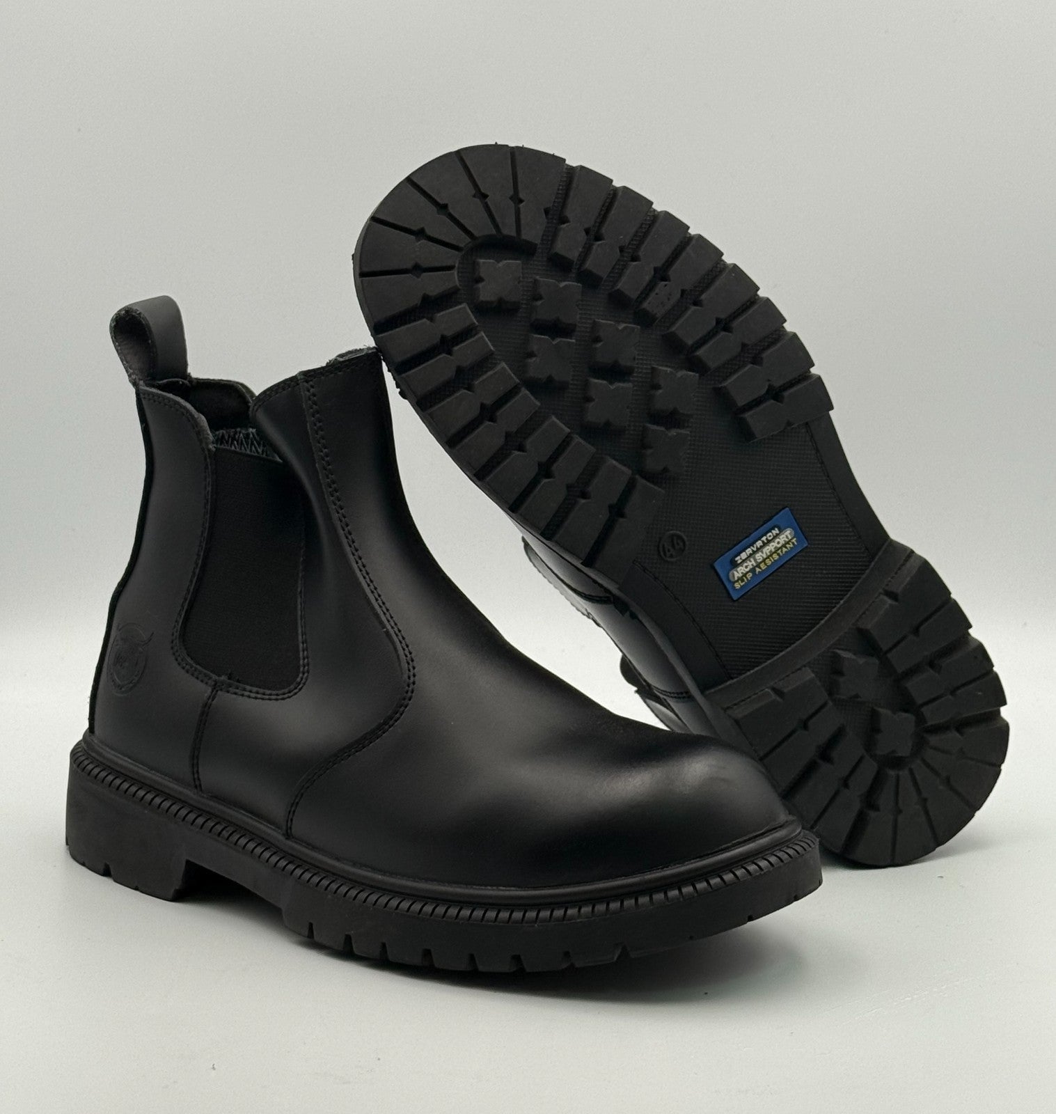 New Zervrton Steel-Toe Chelsea Work Boots Men's 9 Black Leather Pull-On Outdoor