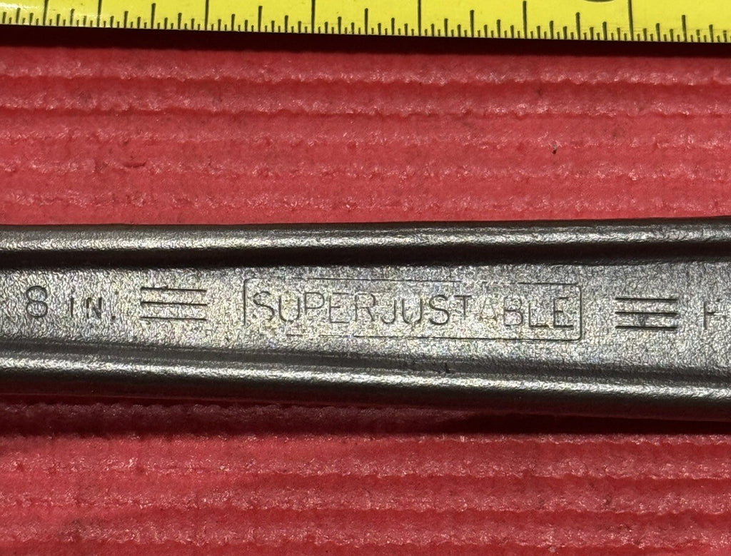 VINTAGE JH WILLIAMS AP-8X  8" SUPERJUSTABLE WRENCH CRESCENT WRENCH MADE IN USA