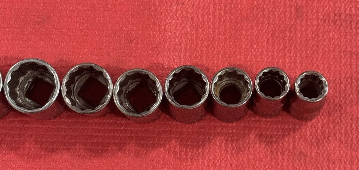 Vintage Craftsman 9pc Set 1/2" Drive 12PT  SAE Shallow Socket Set Made In USA