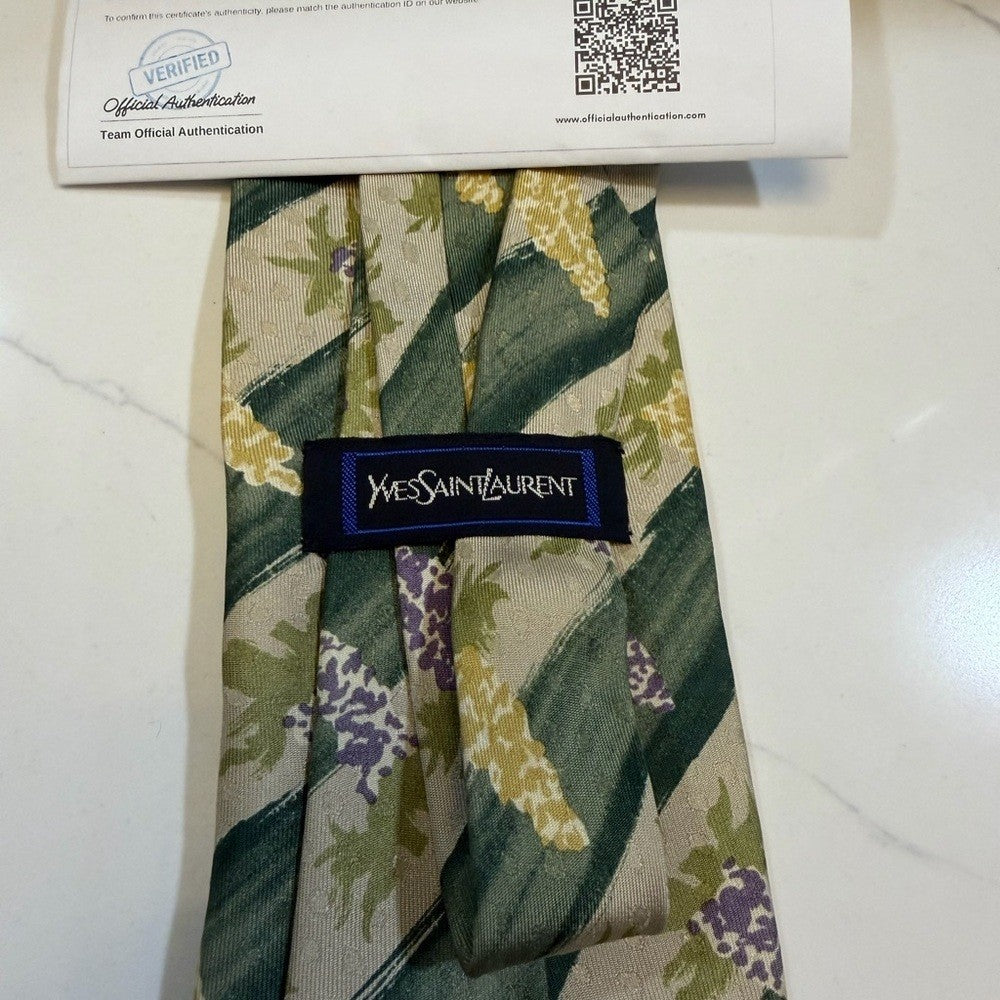 Yves Saint Laurent Green and Yellow Floral Tie