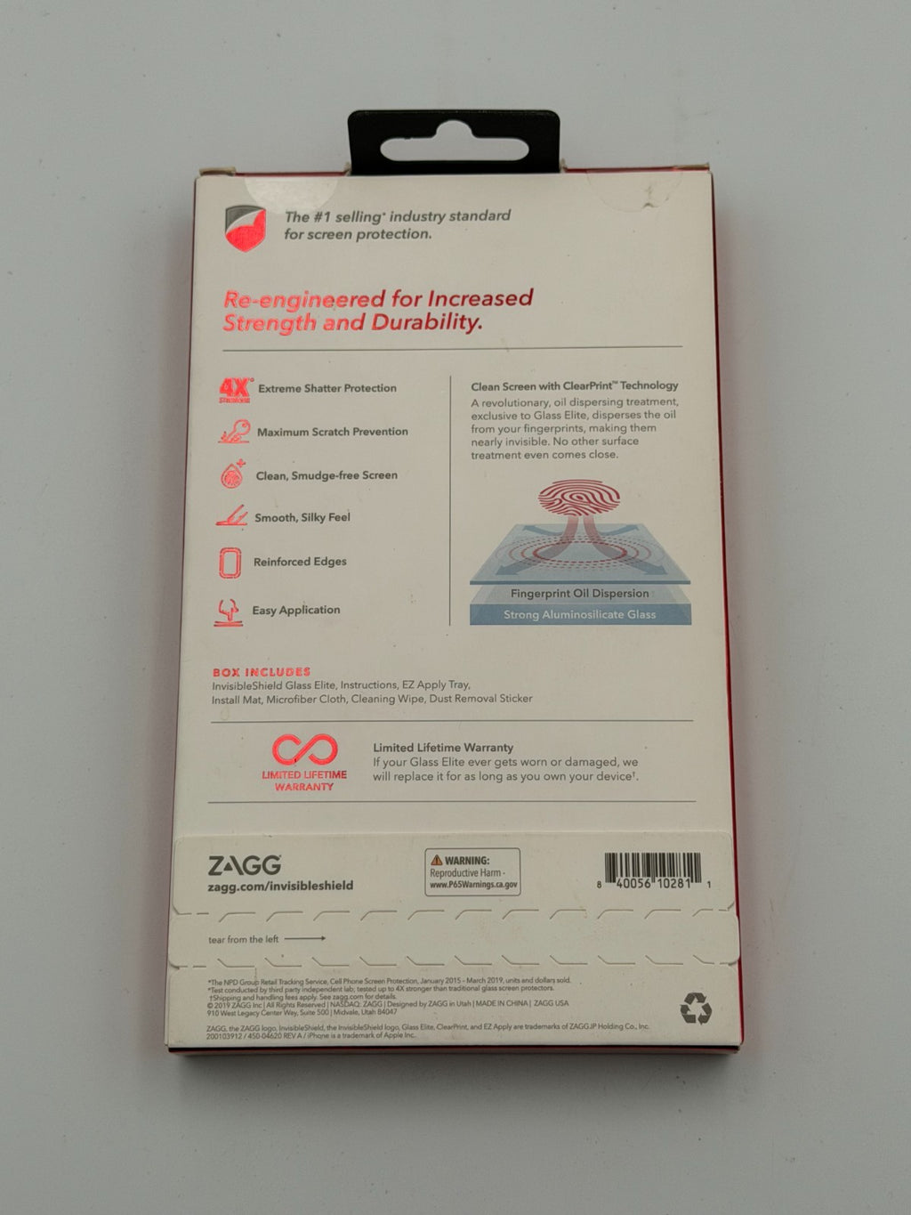 ZAGG InvisibleShield Glass Elite Smudge Free Screen Protector Apple iPhone X/Xs