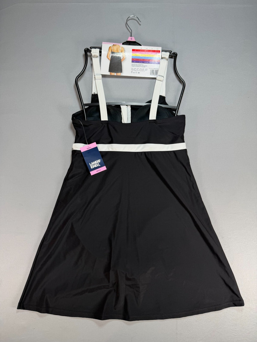 NWT Lands' End Zip Front Swim Dress Women's Small Black White Sleeveless Summer