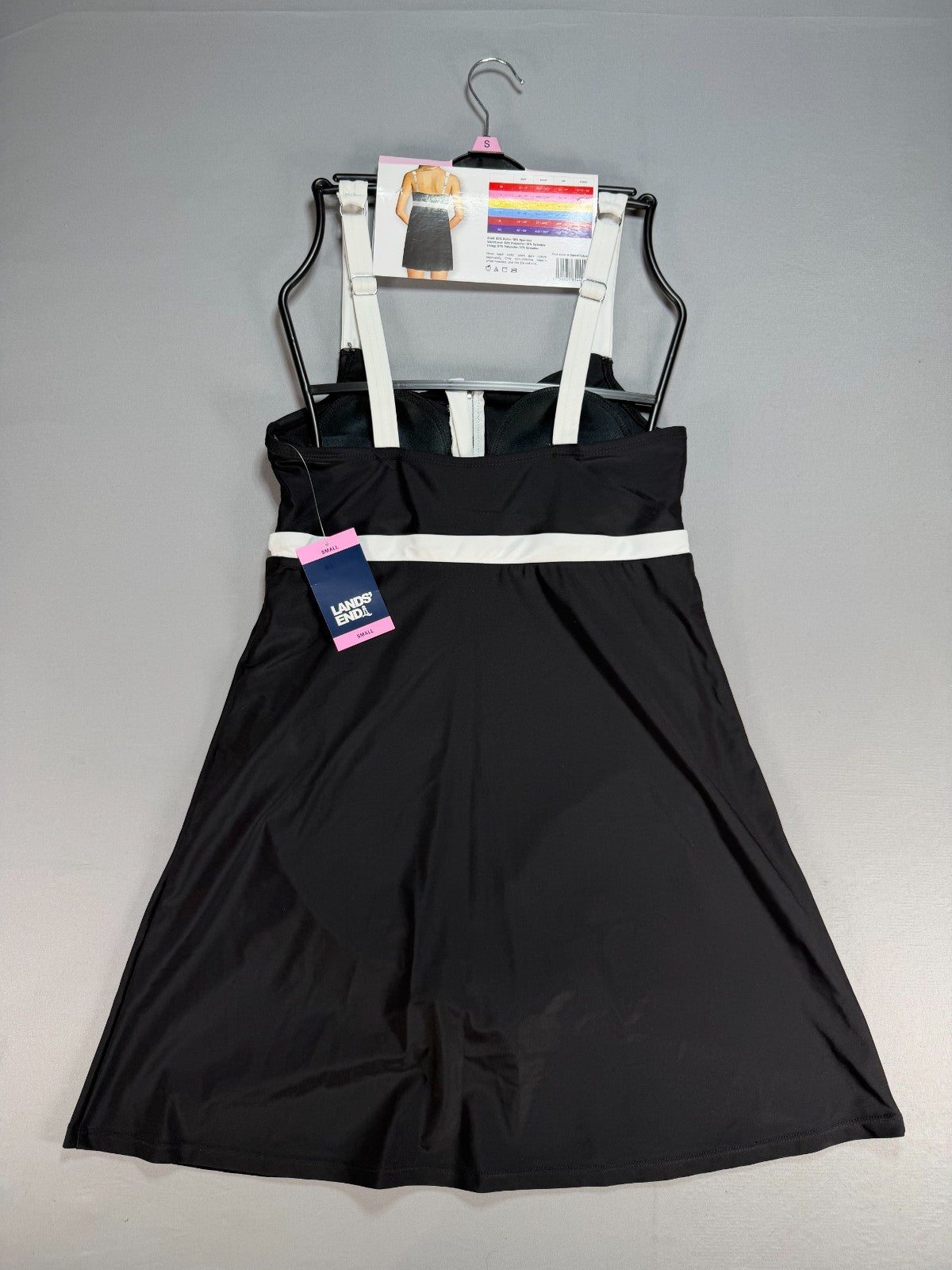 NWT Lands' End Zip Front Swim Dress Women's Small Black White Sleeveless Summer