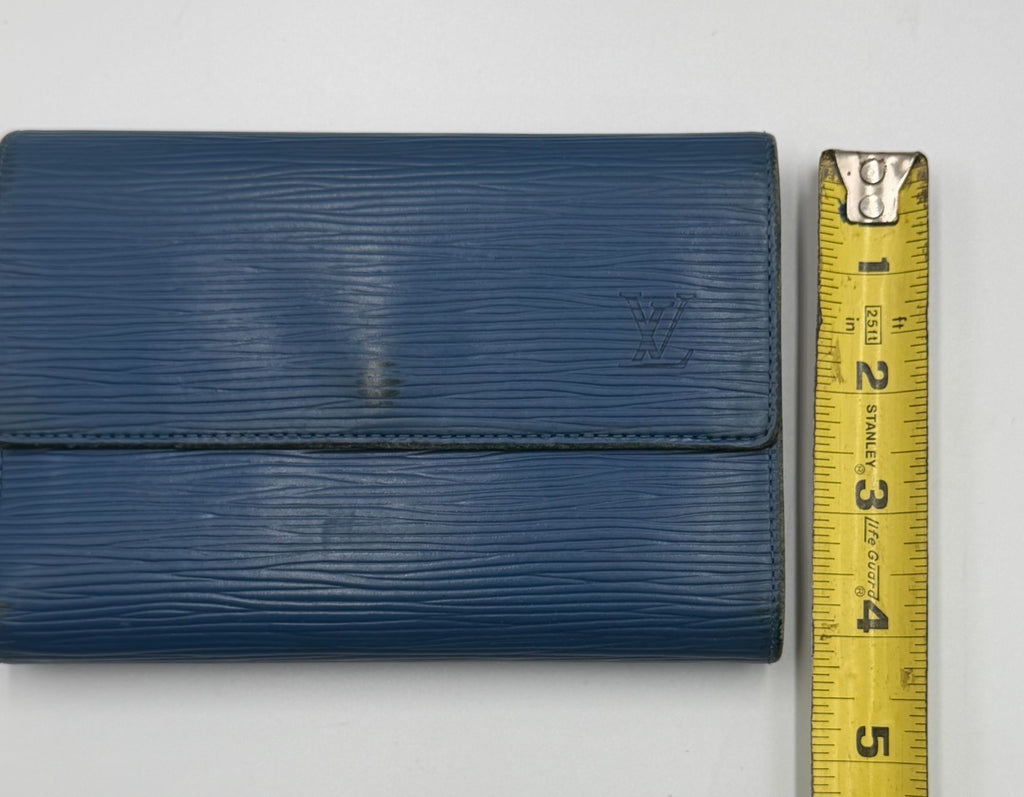 Louis Vuitton Blue Epi Leather Large Trifold Wallet Women's Inner Pockets