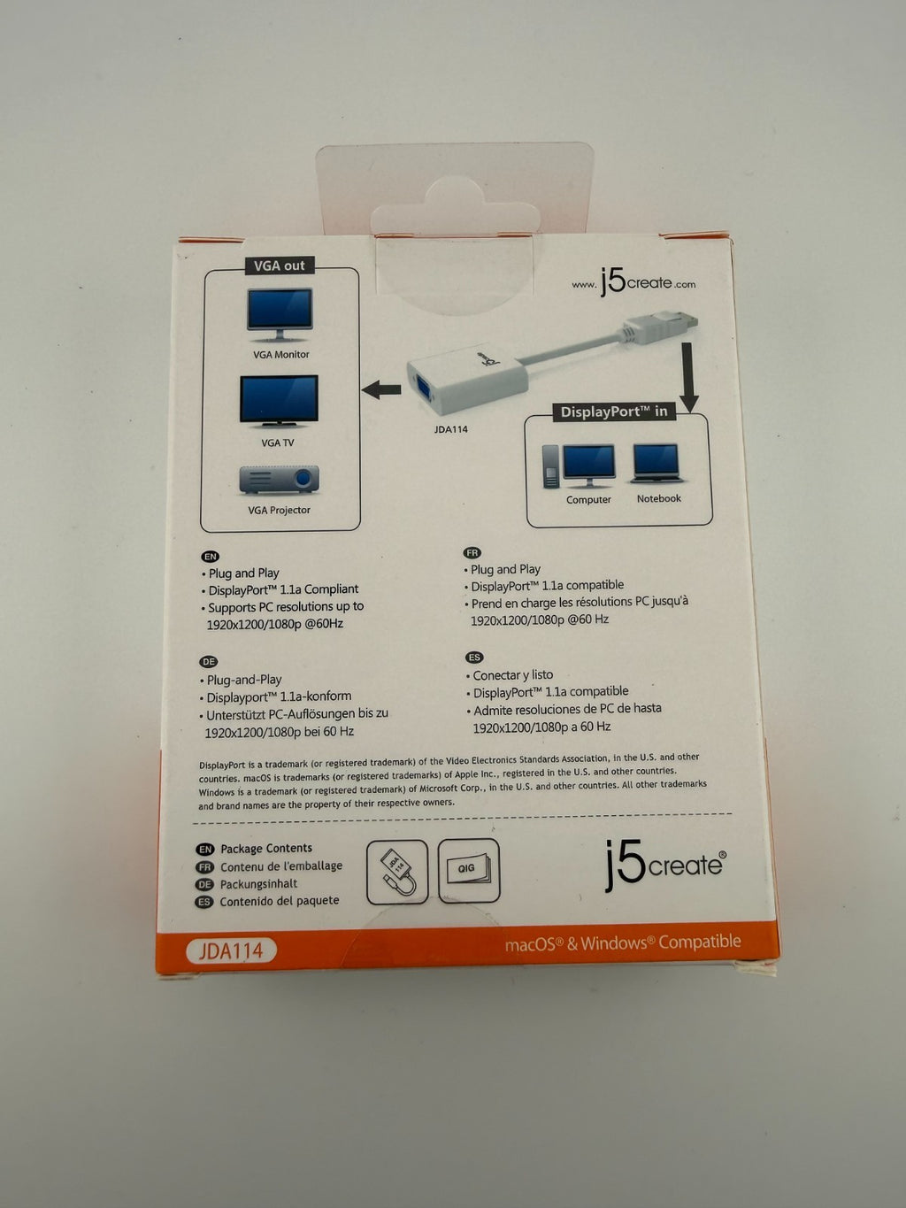 j5create DisplayPort to VGA Adapter JDA114 White DisplayPort Male to VGA Female