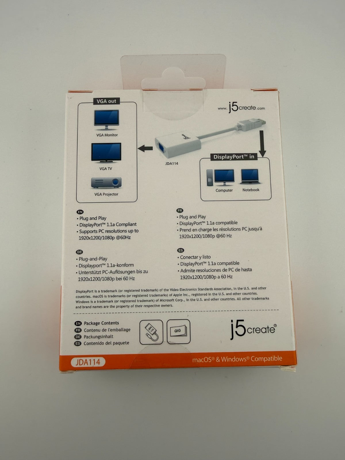 j5create DisplayPort to VGA Adapter JDA114 White DisplayPort Male to VGA Female