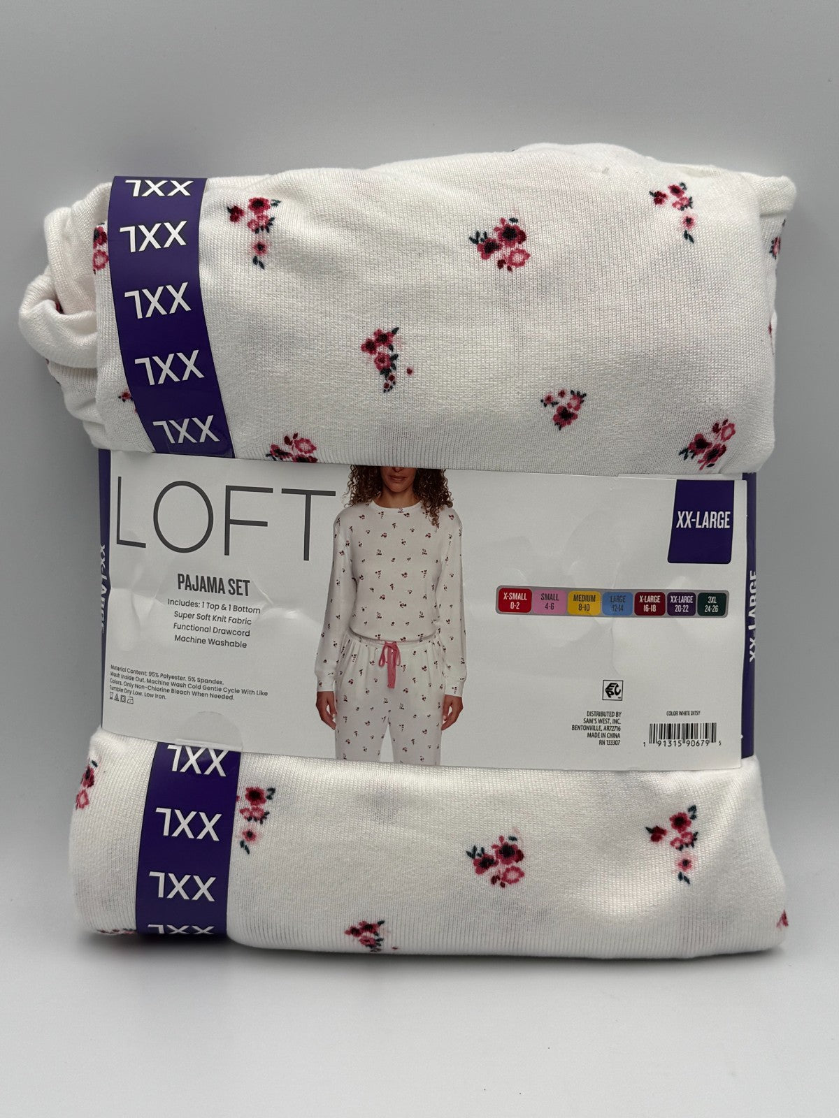 NWT Loft 2-Piece Pajama Set Women's 2XL White Floral Long Sleeve Comfort Cozy