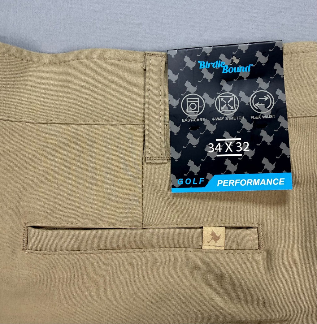 NWT Birdie Bound Straight Leg Pants Mens 34x32 Beige Flat Front Lightweight Golf
