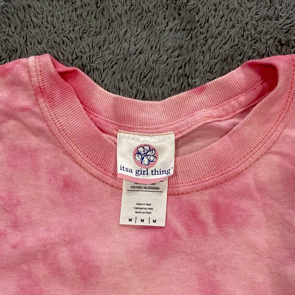 Itsa Girl Thing Women's Medium T-Shirt Pink & white Tye-Dye Spiral