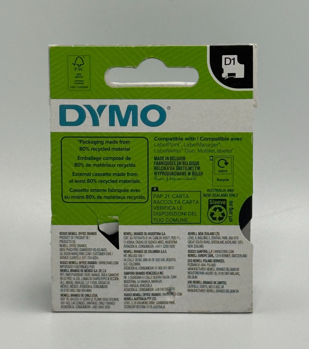 NEW DYMO D1 53713 S0720930 Standard Label Tape Black on White - 24mm 1" x 23ft