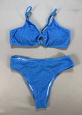 SHEIN Smocked Ring Linked Bikini Set Women Small Blue Textured High Cut Swimsuit