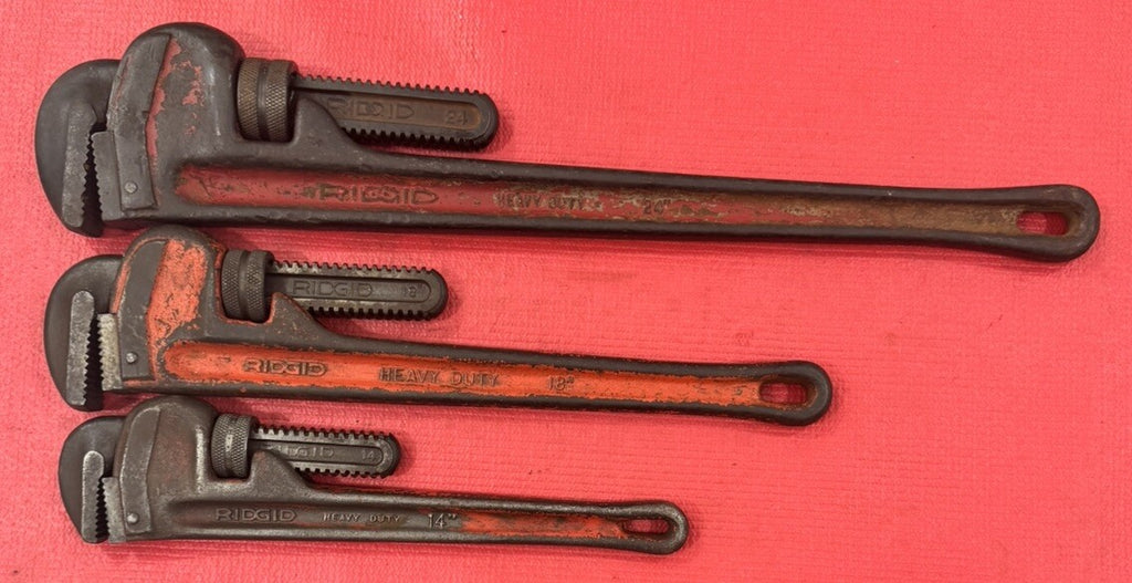 Ridgid Lot Of 3 Pipe Wrench Heavy Duty 24” 18” 14” The Ridge Tool Co Elyria USA
