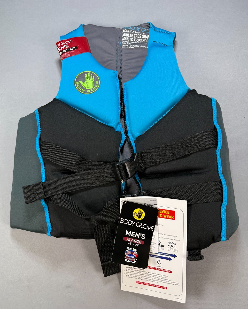 NWT Body Glove Segmented PFD Life Jacket Men's XL Blue & Black Lightweight