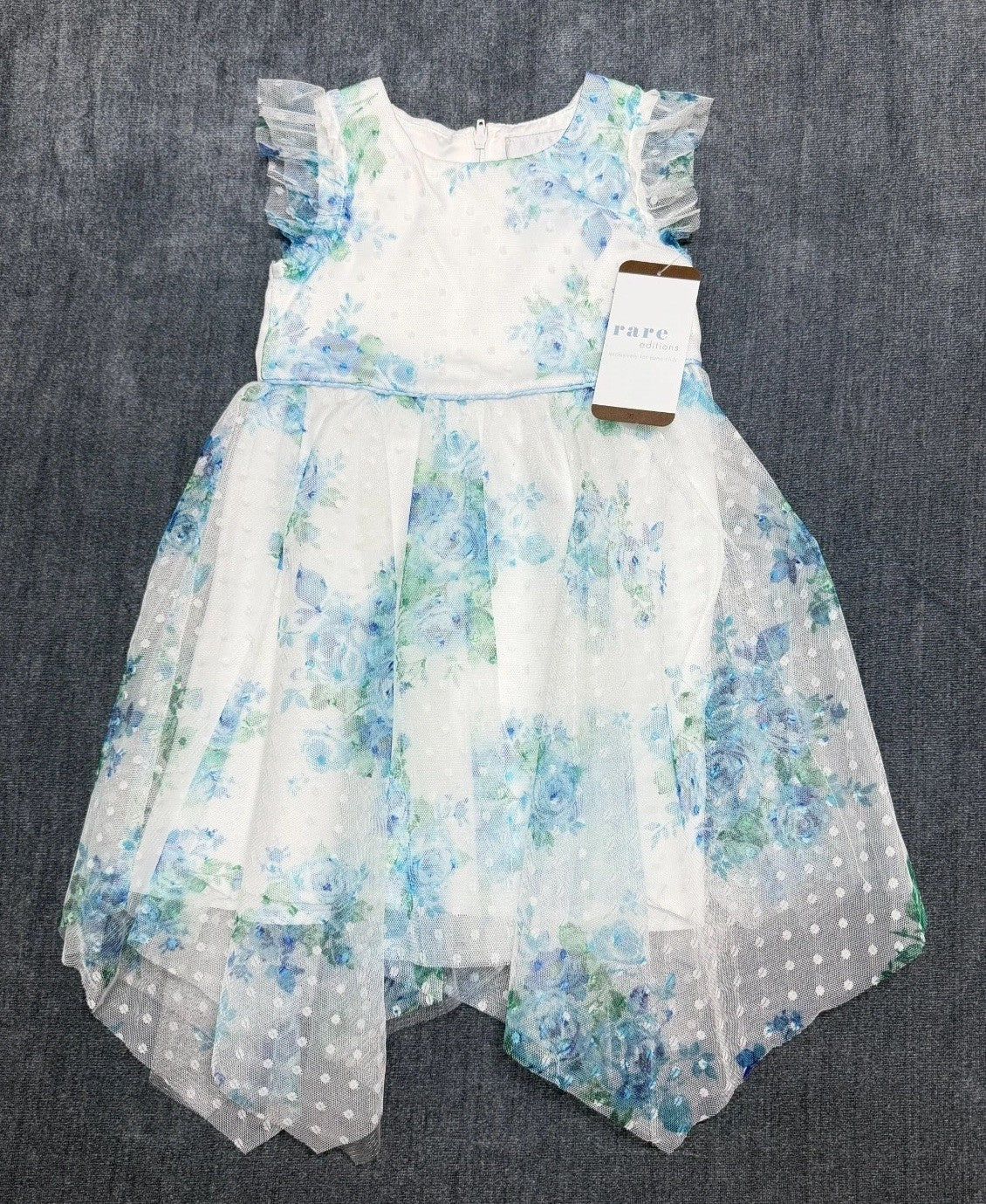 NWT Rare Editions Occasion Dress Toddler Girls 3T Blue Floral Boho Embroidered