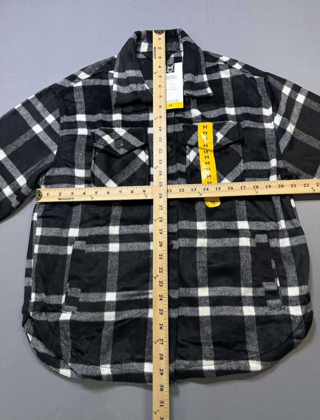 NWT Member's Mark Button-Front Plaid Shacket Women's Medium Black/White Pockets