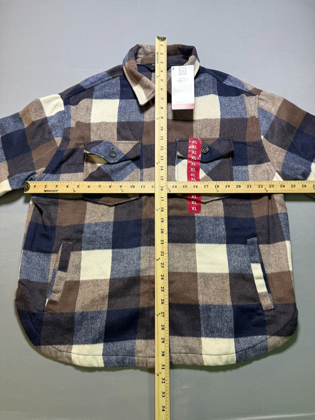 NWT Member's Mark Button-Front Plaid Shacket Women's XL Multicolor Flap Pockets
