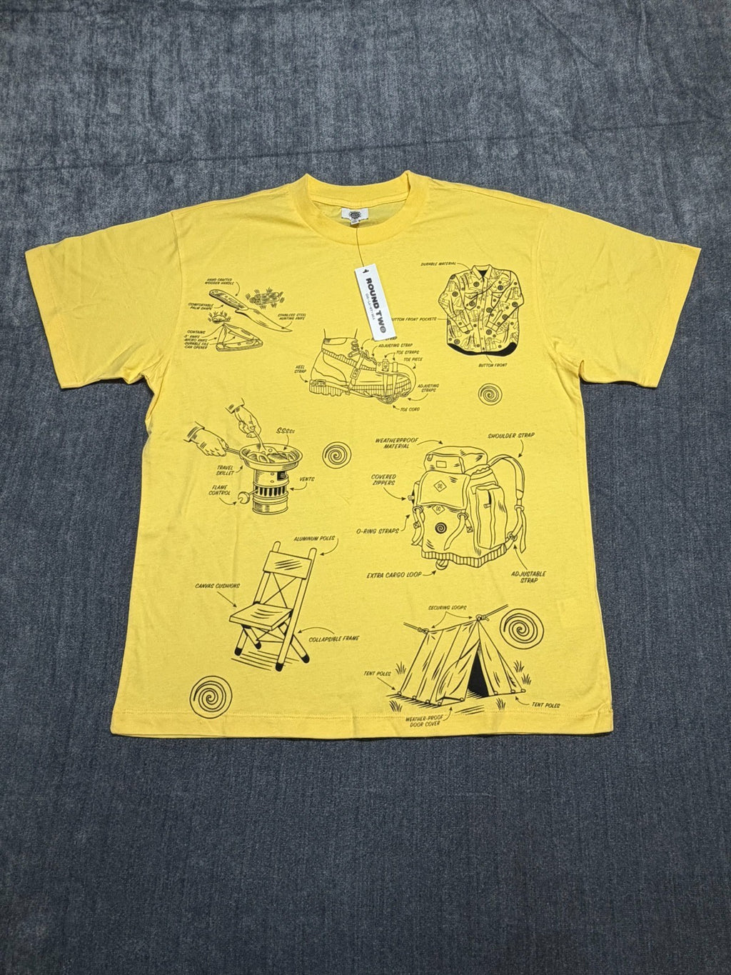 NWT Round Two Dino Tee Shirt Men's Small Lime Yellow Graphic Print Short Sleeve