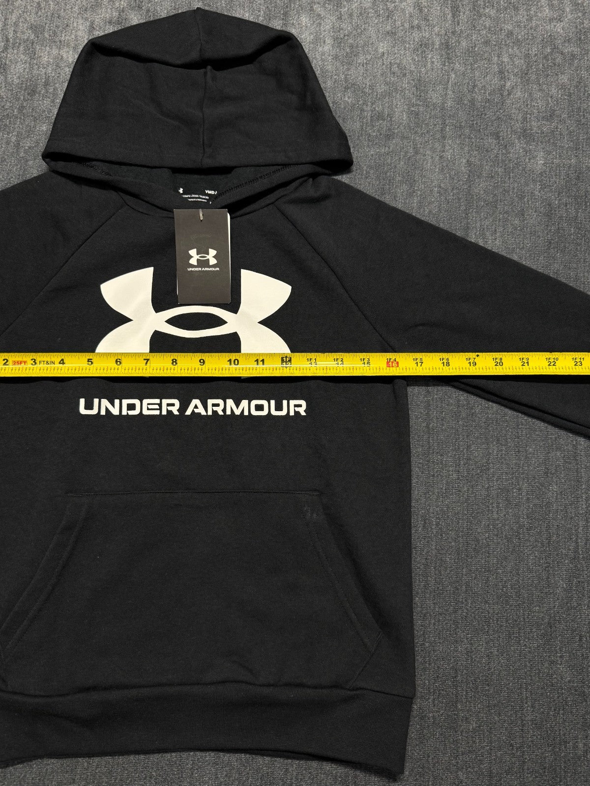 NWT Under Armour Rival Fleece Big Logo Hoodie Boys Medium Black Long Sleeve Y2K