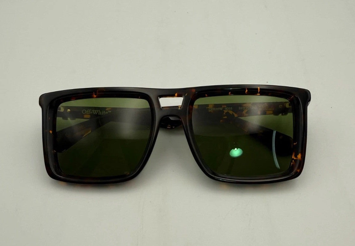 New Off-White Stratford Havana Square Sunglasses Men's Tortoise Shell Green Lens
