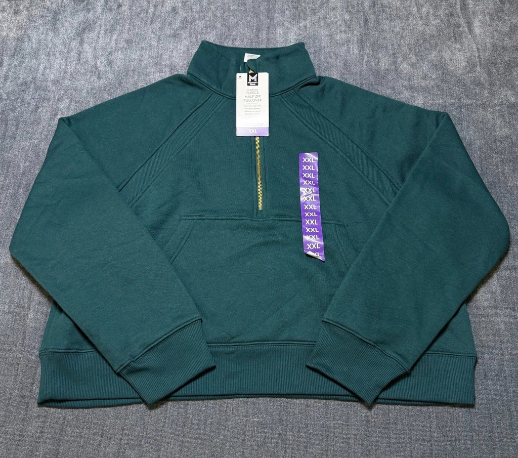 NWT Member's Mark Fleece Half-Zip Pullover Sweatshirt Women's 2XL Green Cropped