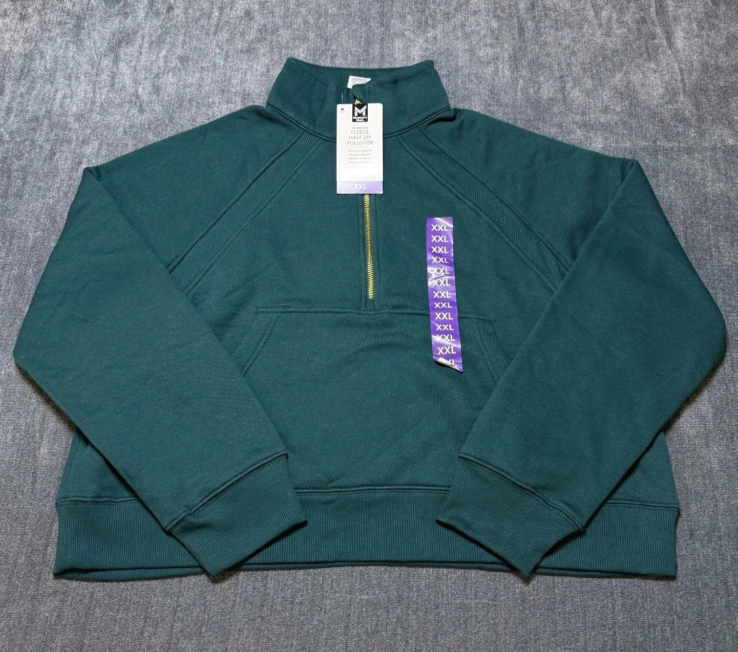NWT Member's Mark Fleece Half-Zip Pullover Sweatshirt Women's 2XL Green Cropped