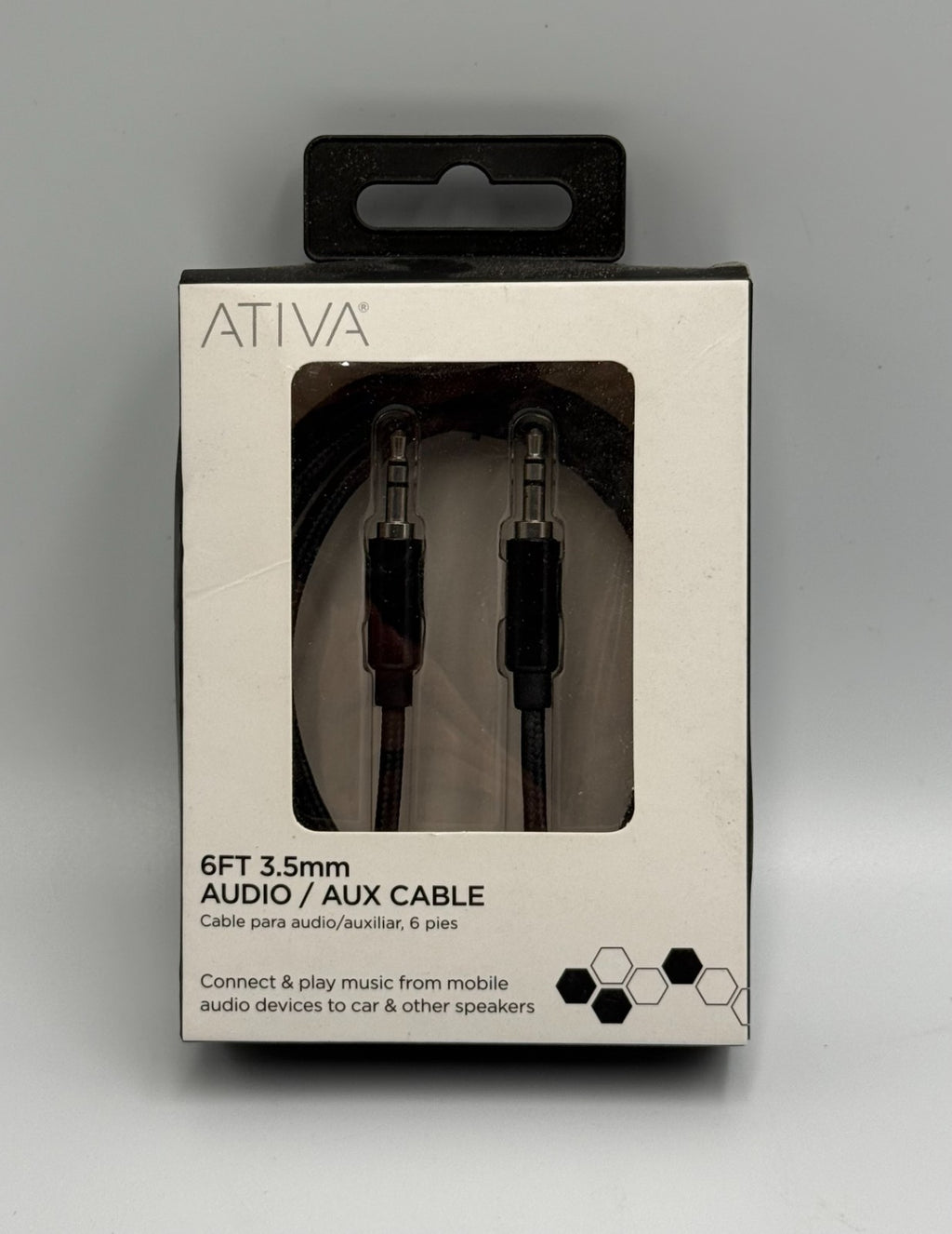 Ativa 6ft 3.5mm Black Audio Aux Cable Braided Cord Car Stereo Speaker Headphone