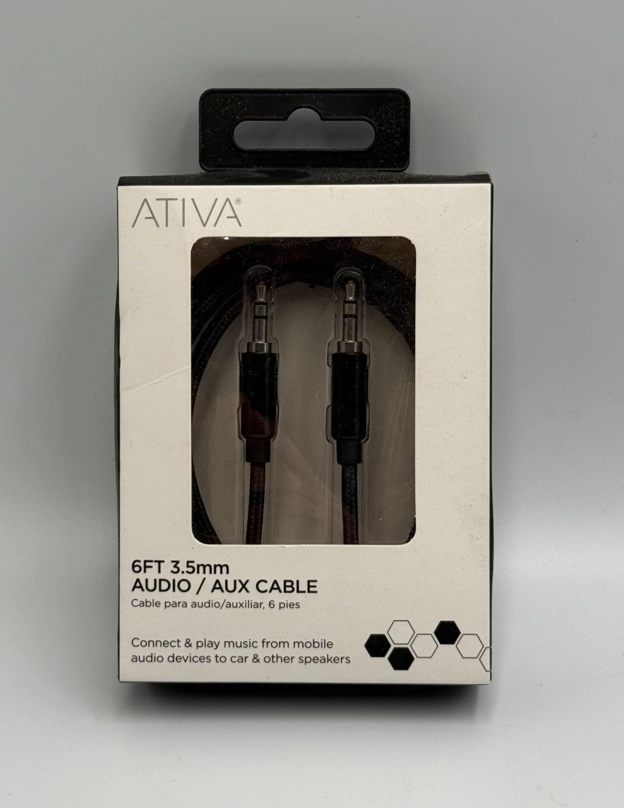 Ativa 6ft 3.5mm Black Audio Aux Cable Braided Cord Car Stereo Speaker Headphone