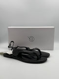 New The Drop Cinda Thong Sandals Women's 9 Black Leather Buckle Slingback Flat