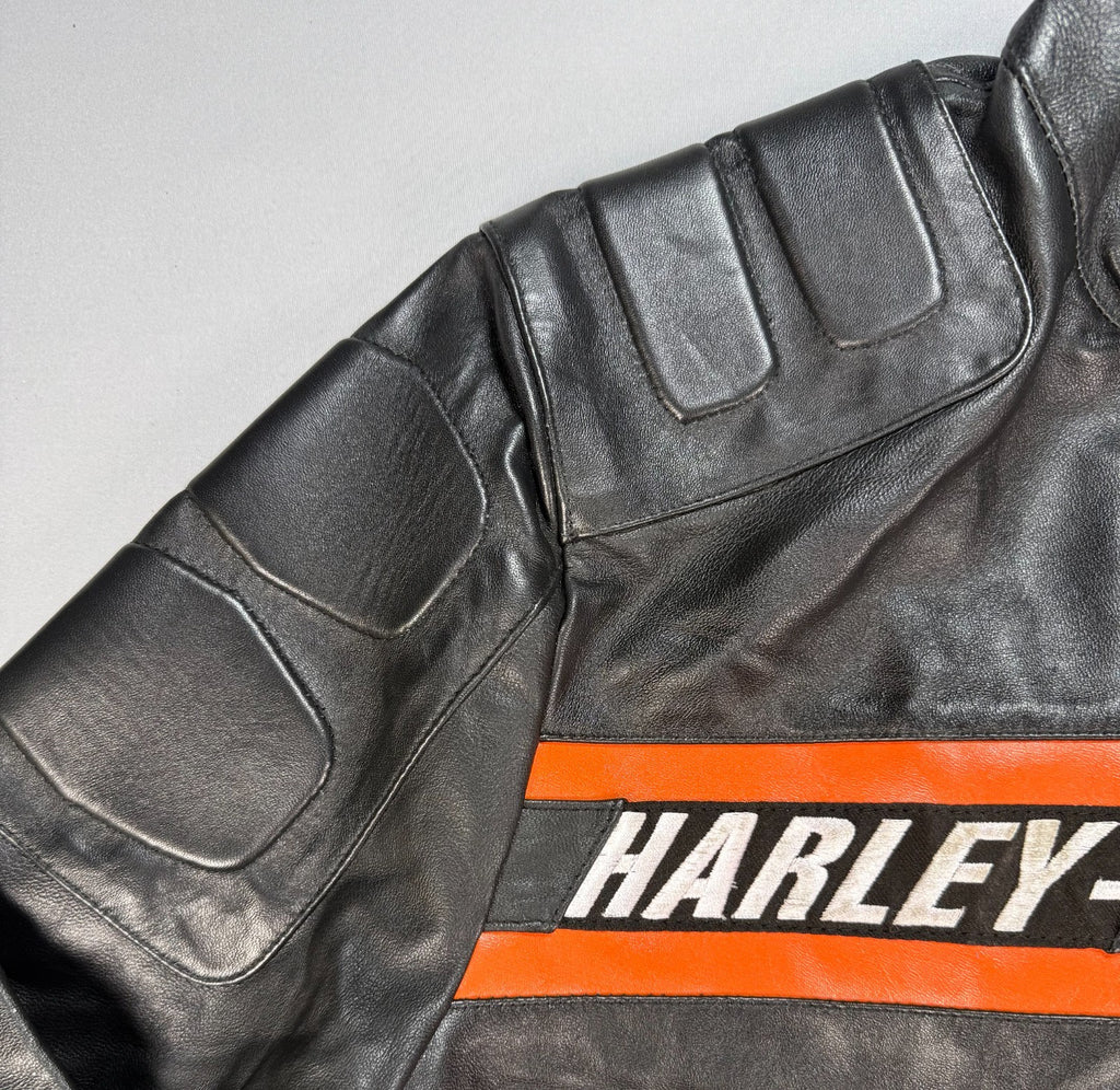 Real Leather Harley Davidson Embroidered Mens Small Motorcycle Biker Jacket