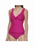 NWT DKNY 2-Pieces Ruffle Plunge Tankini Swimsuit Women's XL Fiesta Pink