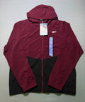 Reebok Full Zip Color Block Adjustable Hood Woven Jacket Men Large Maroon/Black